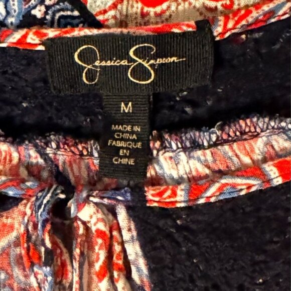 Jessica Simpson BOHO Peasant Top Lace Trim Blouse Colorful V-neck Flowy Medium - Picture 4 of 9